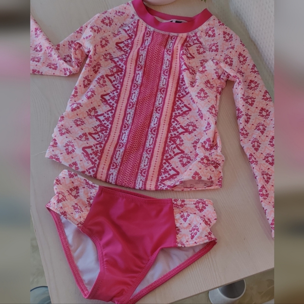 Aqua ET Sol Girls Pink 2 Piece Rash Guard Bikini Bottom Size 4